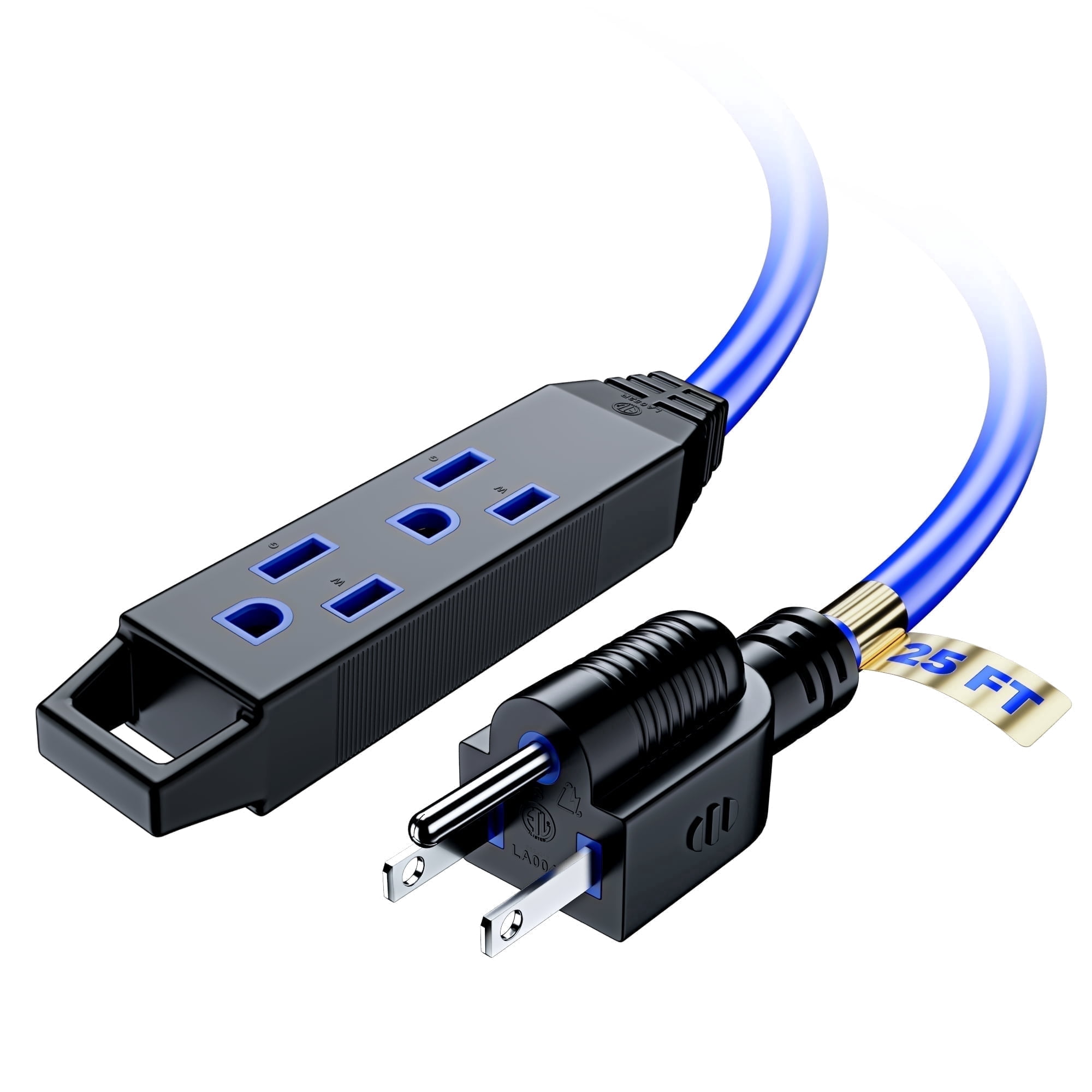 Extension Cord 25 ft, Extension Cord with Multiple Outlets, 16 Gauge (Blue) ETL Listed