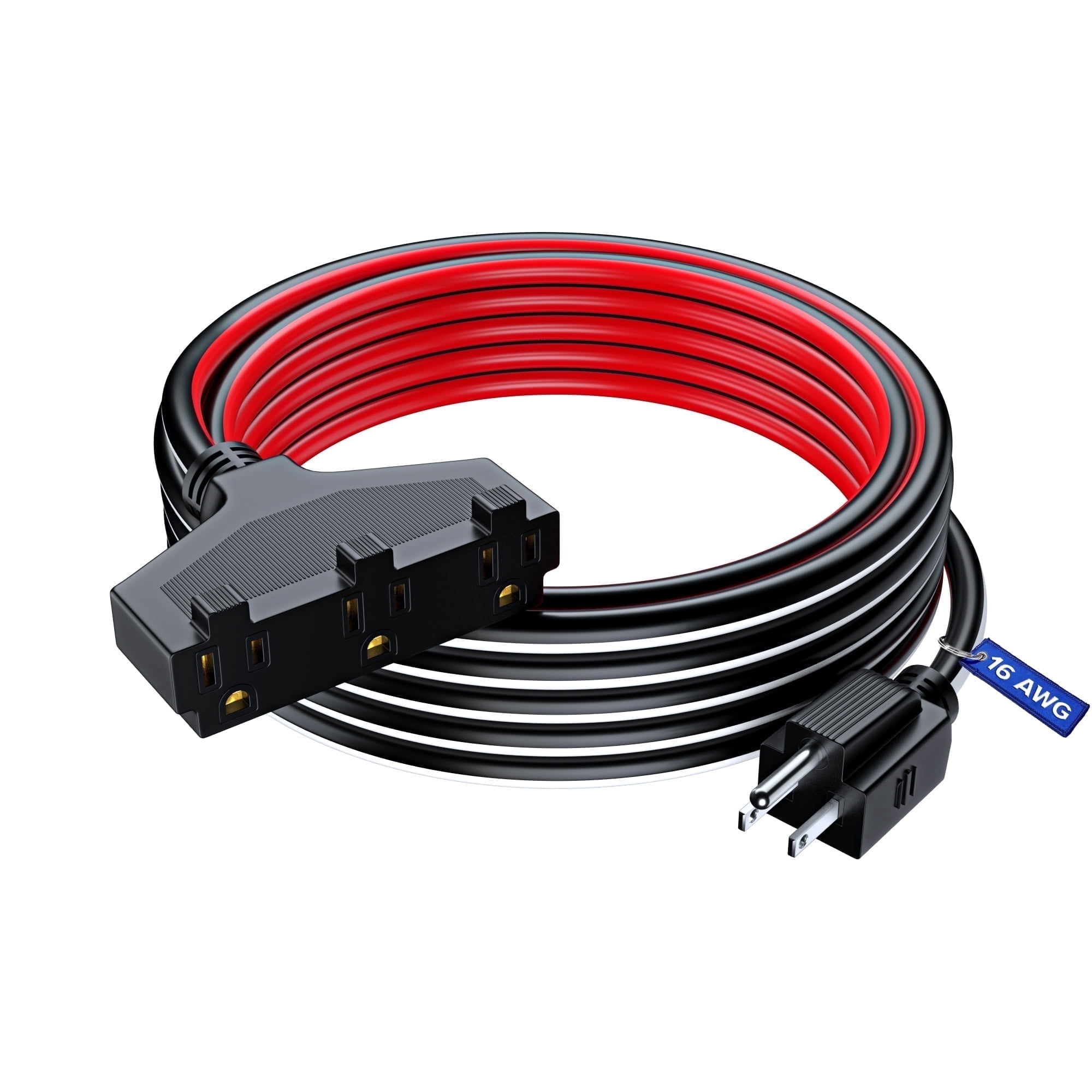 Extension Cord 25 ft, SJTW Extension Cord with Multiple Outlets, 16 Gauge (Black, White and Red) ETL Listed
