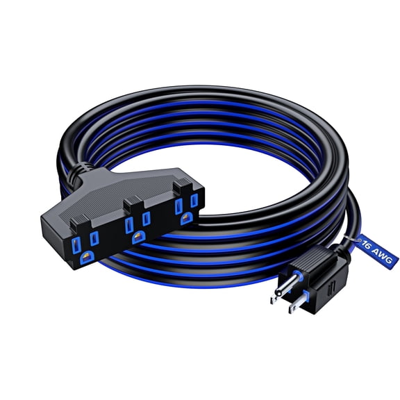 Extension Cord 25 ft, SJTW Extension Cord with Multiple Outlets, 16 Gauge (Black and Blue) ETL Listed