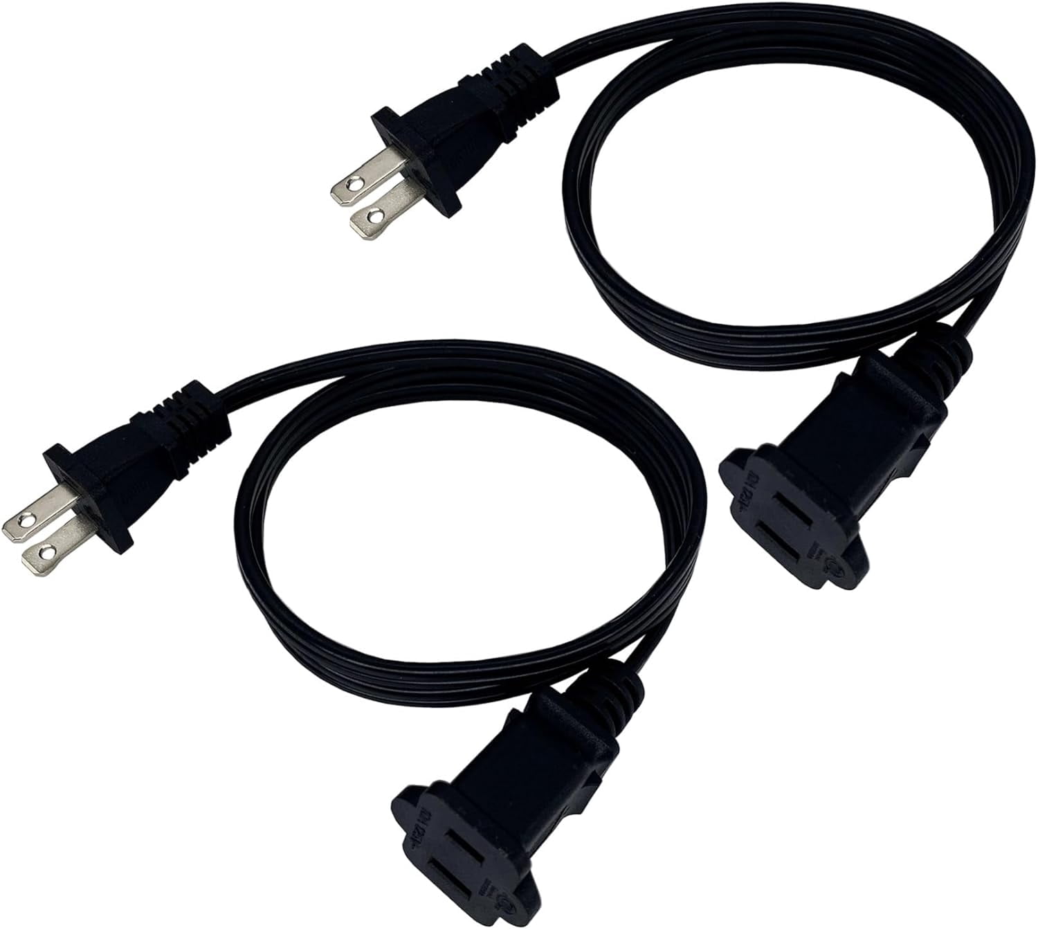 Extension Cord 3 Feet, Short Small AC Power Cord 2 Prong, 18 AWG Power Cable for Indoor Use, Male to Female Extension Cord, NEMA 5-15P to NEMA 5-15R, Black 2 Pack