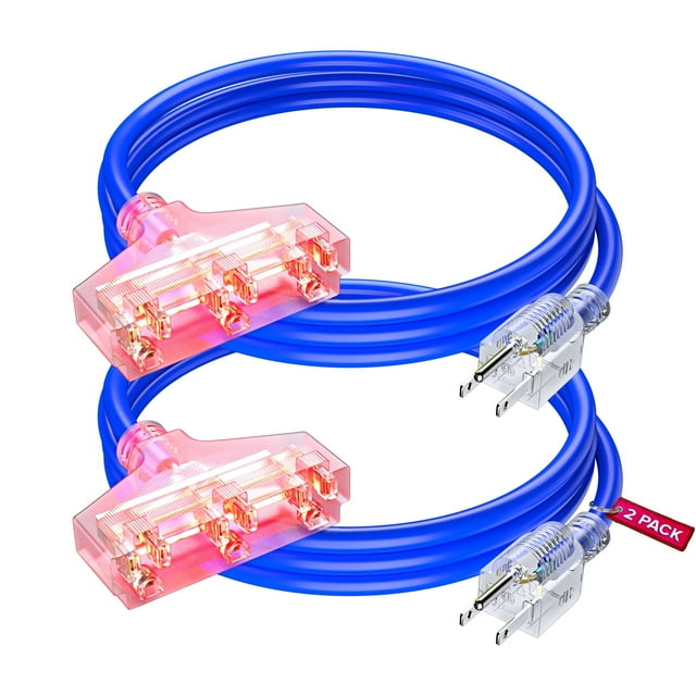 Extension Cord 3 ft, (2 Pack) Extension Cord with Multiple Outlets, SJTW 14 Gauge (Blue) ETL Listed