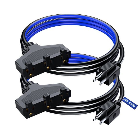 Extension Cord 3 ft, (2-Pack) SJTW Extension Cord with Multiple Outlets, 16 Gauge (Black, White and Blue) ETL Listed