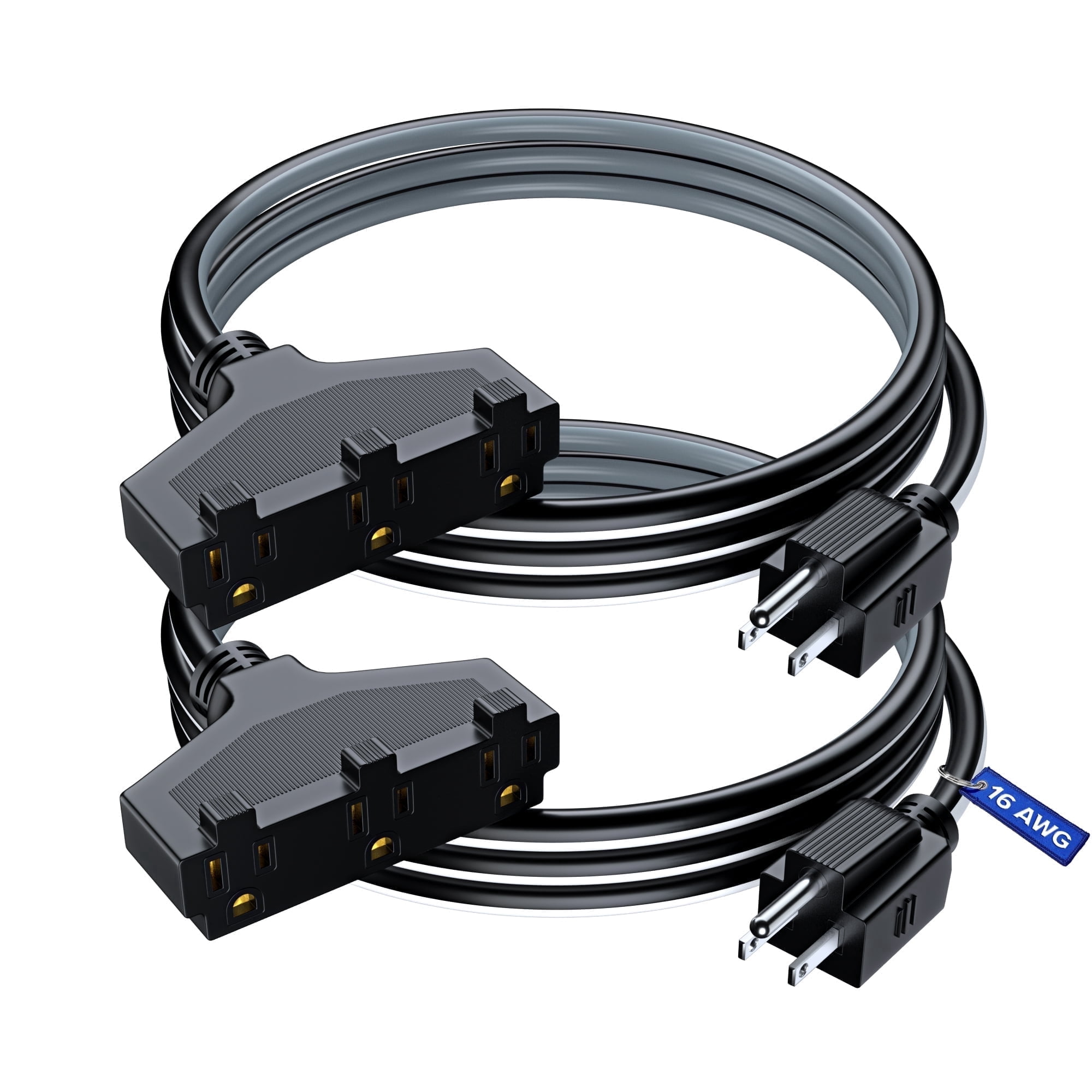 Extension Cord 3 ft, (2-Pack) SJTW Extension Cord with Multiple Outlets, 16 Gauge (Black, White and Gray) ETL Listed