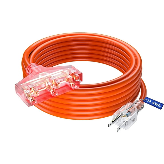 Extension Cord 30 ft, Extension Cord with Multiple Outlets, SJTW 14 Gauge (Orange) ETL Listed