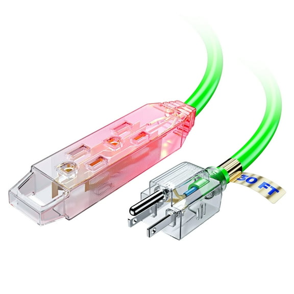 Extension Cord 30 ft, Extension Cord with Multiple Outlets and Lit Ends,16 Gauge (Green) ETL Listed