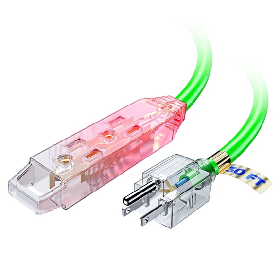 Extension Cord 30 ft, Extension Cord with Multiple Outlets and Lit Ends,16 Gauge (Green) ETL Listed