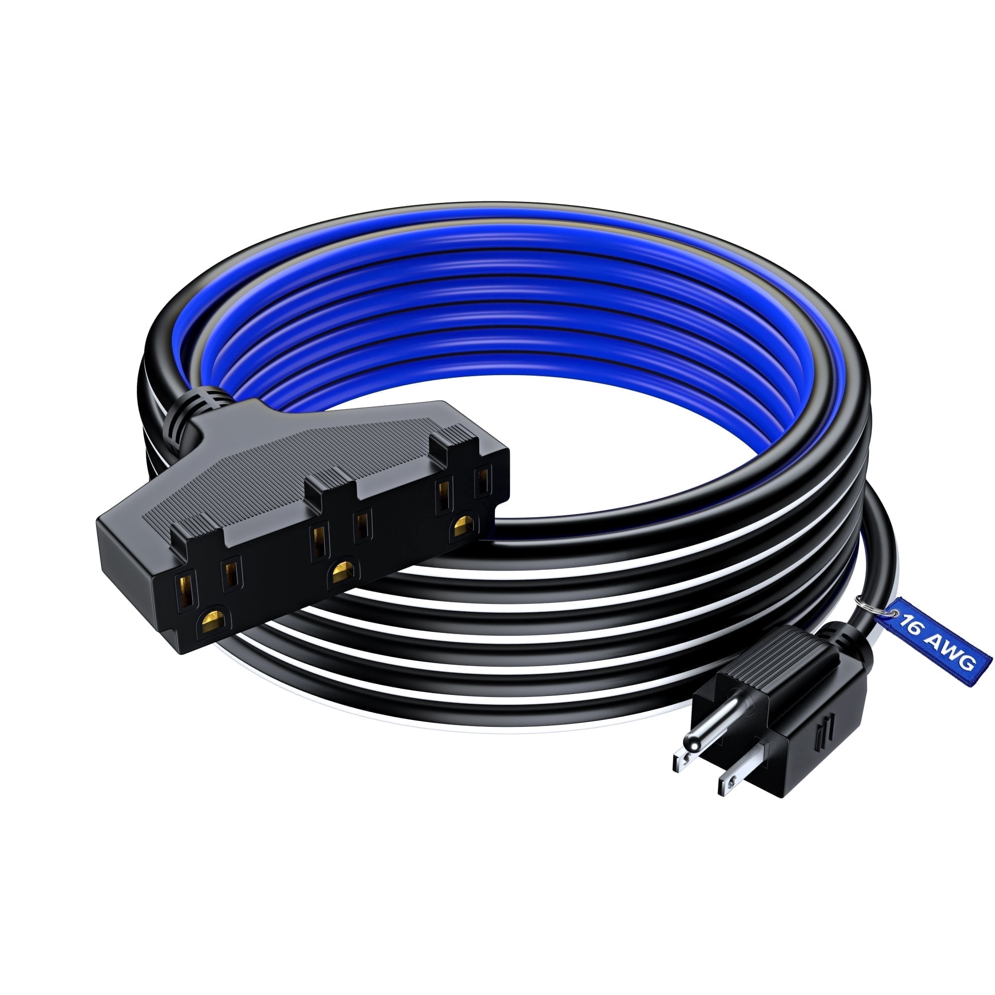 Extension Cord 30 ft, SJTW Extension Cord with Multiple Outlets, 16 Gauge (Black, White and Blue) ETL Listed