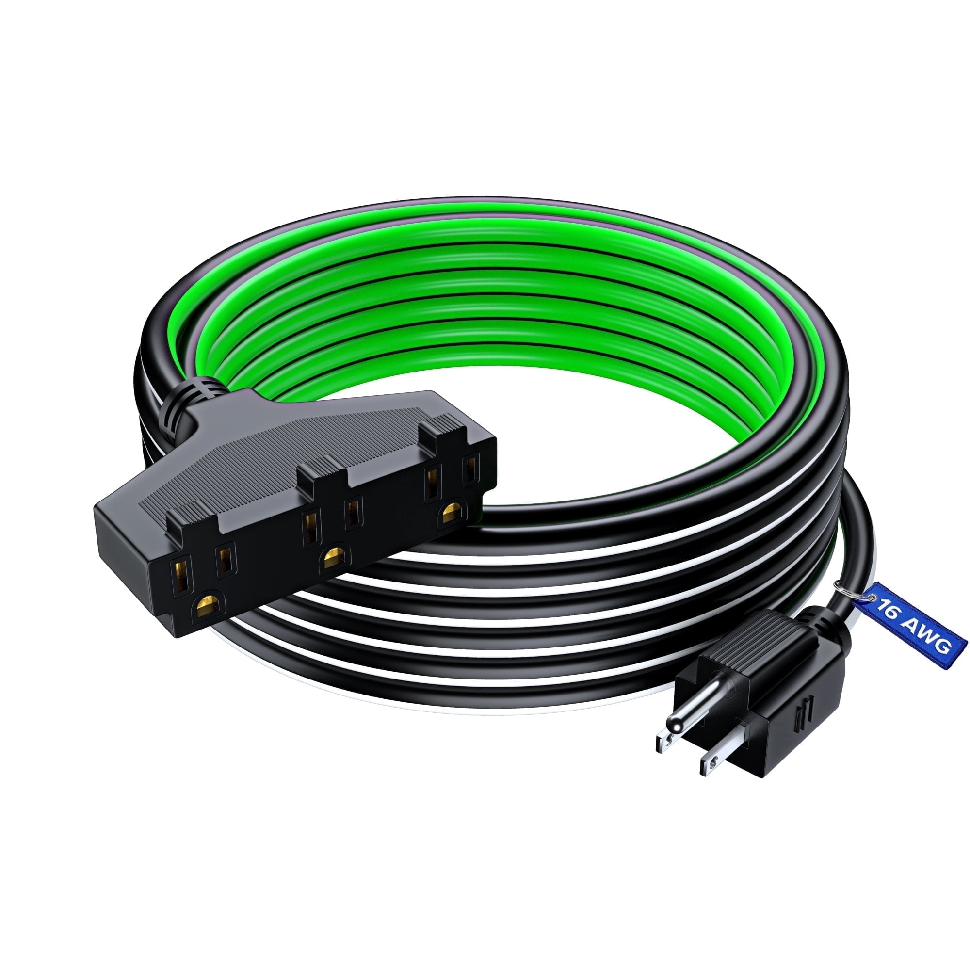 Extension Cord 30 ft, SJTW Extension Cord with Multiple Outlets, 16 Gauge (Black, White and Green) ETL Listed