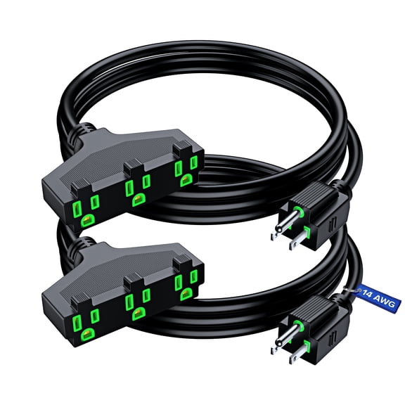 Extension Cord 4 Feet, SJTW Extension Cord with Multiple Outlets, 14 Gauge (Black, 2 Pack) ETL Listed