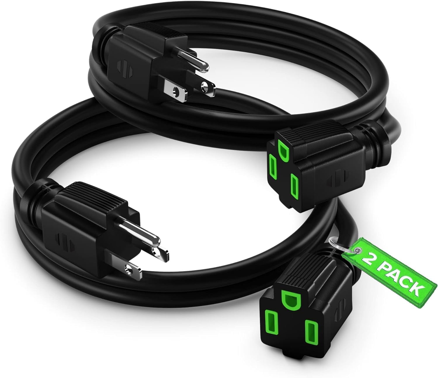 Extension Cord 4 Ft, 2 Pack Black Power Cords Indoor 16 Gauge Wire SJTW