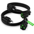 Extension Cord 4 Ft, 2 Pack Black Power Cords Indoor 16 Gauge Wire SJTW