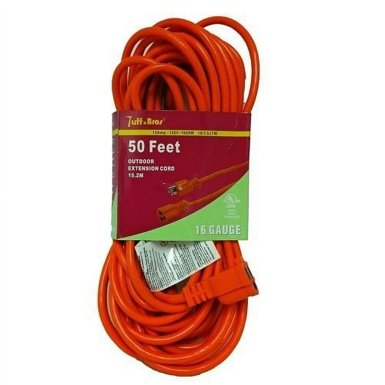 Extension Cord 50 Feet Indoor Outdoor UL listed Orange Power Cord 16 Gauge  Cable 