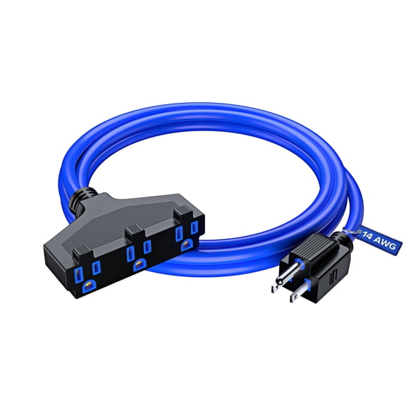 Extension Cord 6 Feet, SJTW Extension Cord with Multiple Outlets, 14 Gauge (Blue) ETL Listed