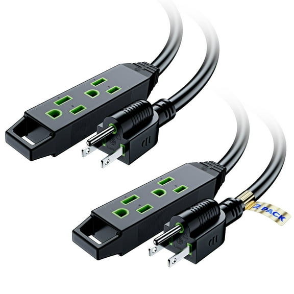 Extension Cord 6 ft, (2 Pack) Extension Cord with Multiple Outlets, 16 Gauge (Black) ETL Listed