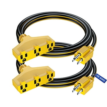 Extension Cord 6 ft, (2-Pack) SJTW Extension Cord with Multiple Outlets, 16 Gauge (Black and Yellow) ETL Listed