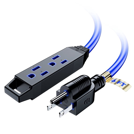 Extension Cord 6 ft, Extension Cord with Multiple Outlets, 16 Gauge (Blue) ETL Listed