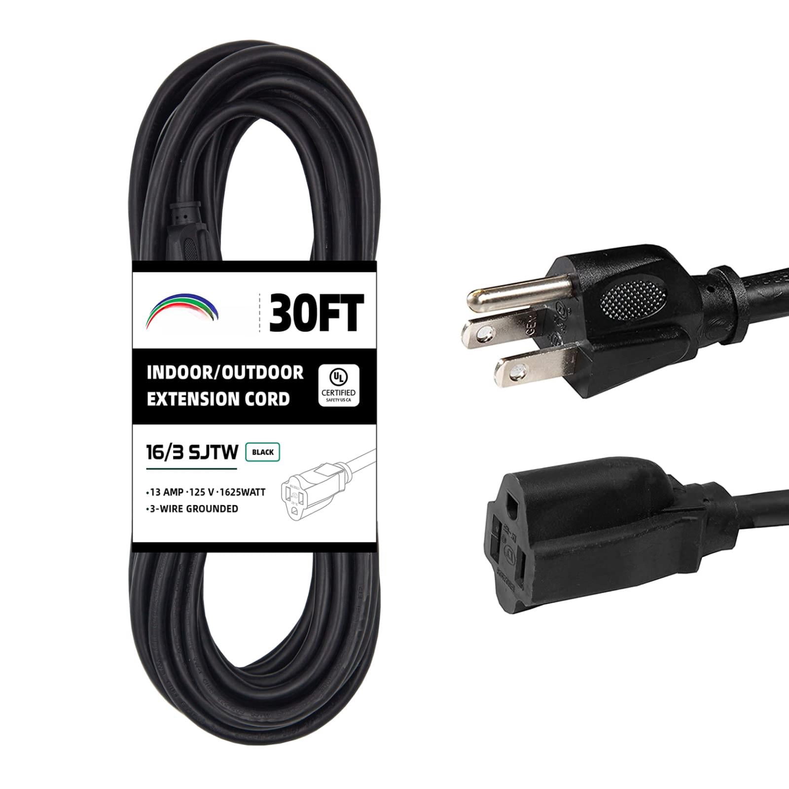 Extension Cord Black 30FT Standard for Indoor Outdoor Use