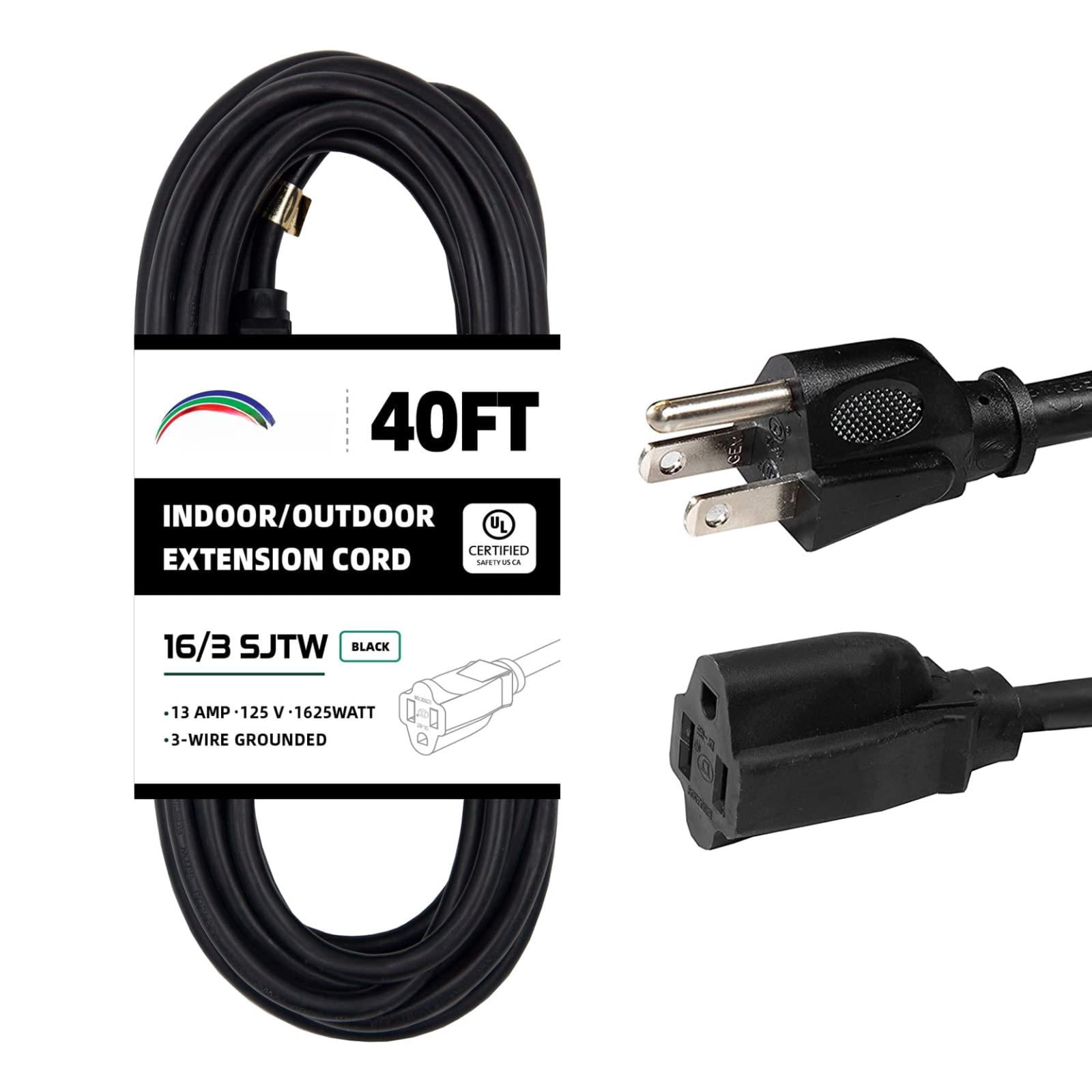 Extension Cord Black 40FT Standard for Outdoor Indoor Use