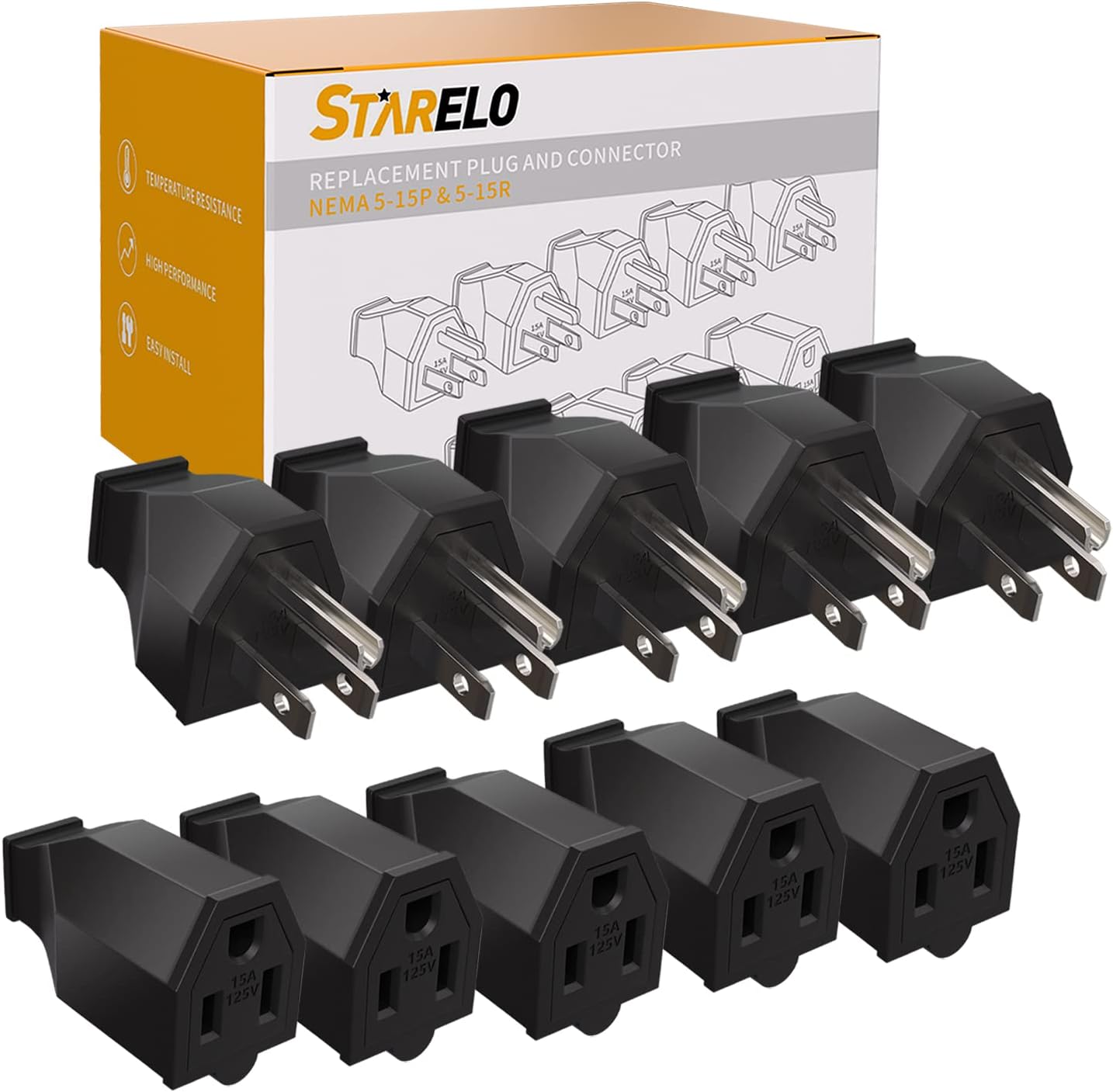 Extension Cord Ends 125V 15A 2Pole 3Wire Male Plug and Female Connector