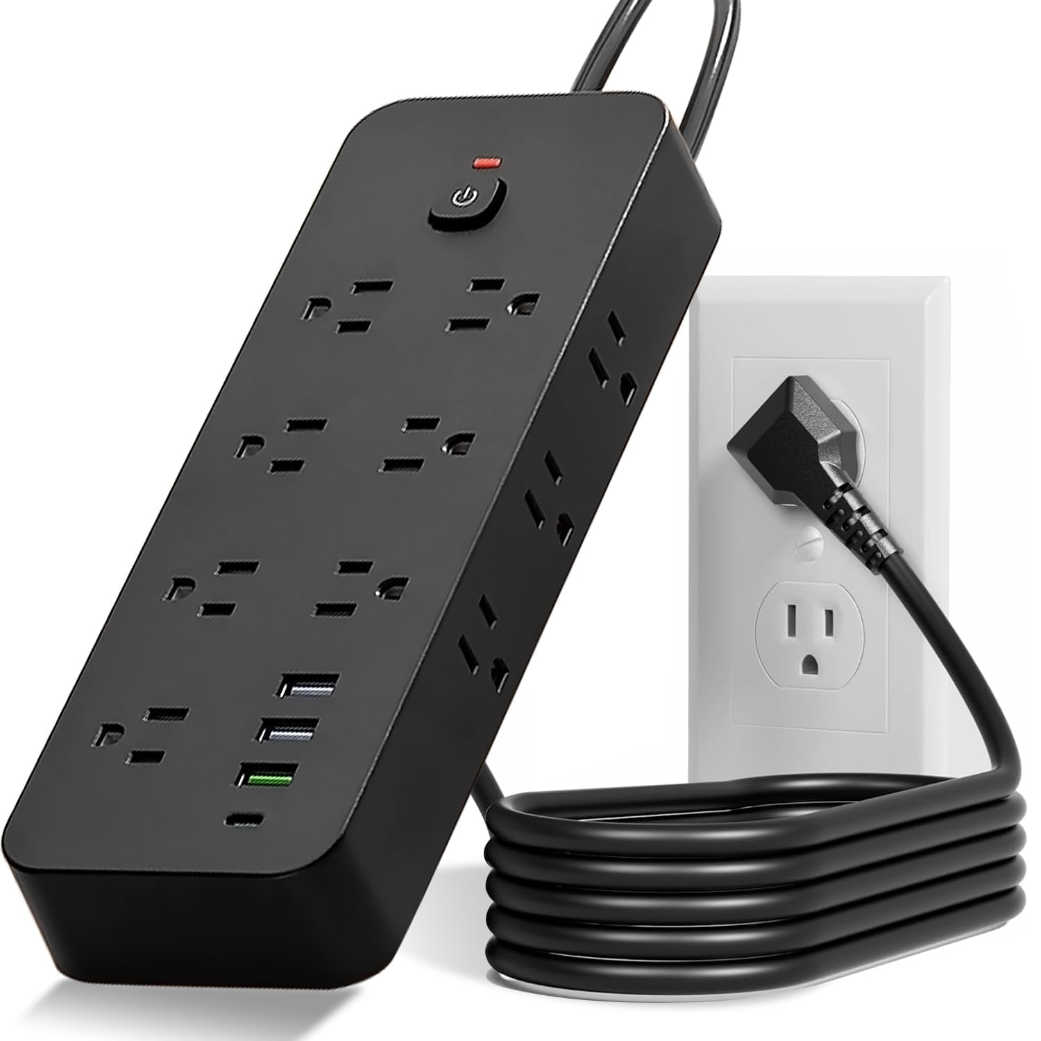 Extension Cord Flat Plug,10FT Long Cord Power Strips with Surge Protection,14 Outlets 4 USB Ports(1 USB C)Wall Mount Charging Station,Overload Protection Outlet Extender for Home Office Indoor - Walmart.com