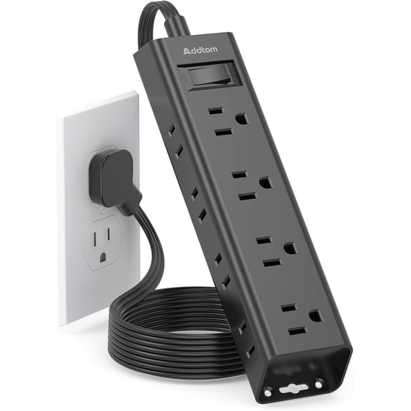 Extension Cord Flat Wall Plug - Sur Protector Power Strip with 12 Outlets, 5ft, Outlet Extender with Multiple Outlets, Wall Mount, Desk Charging Station for Home Office Dorm Room Essentials, Black