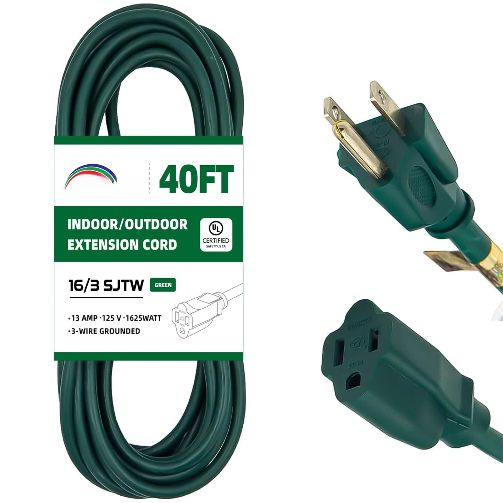 Extension Cord Green 40FT Standard Outdoor Indoor Power Cable