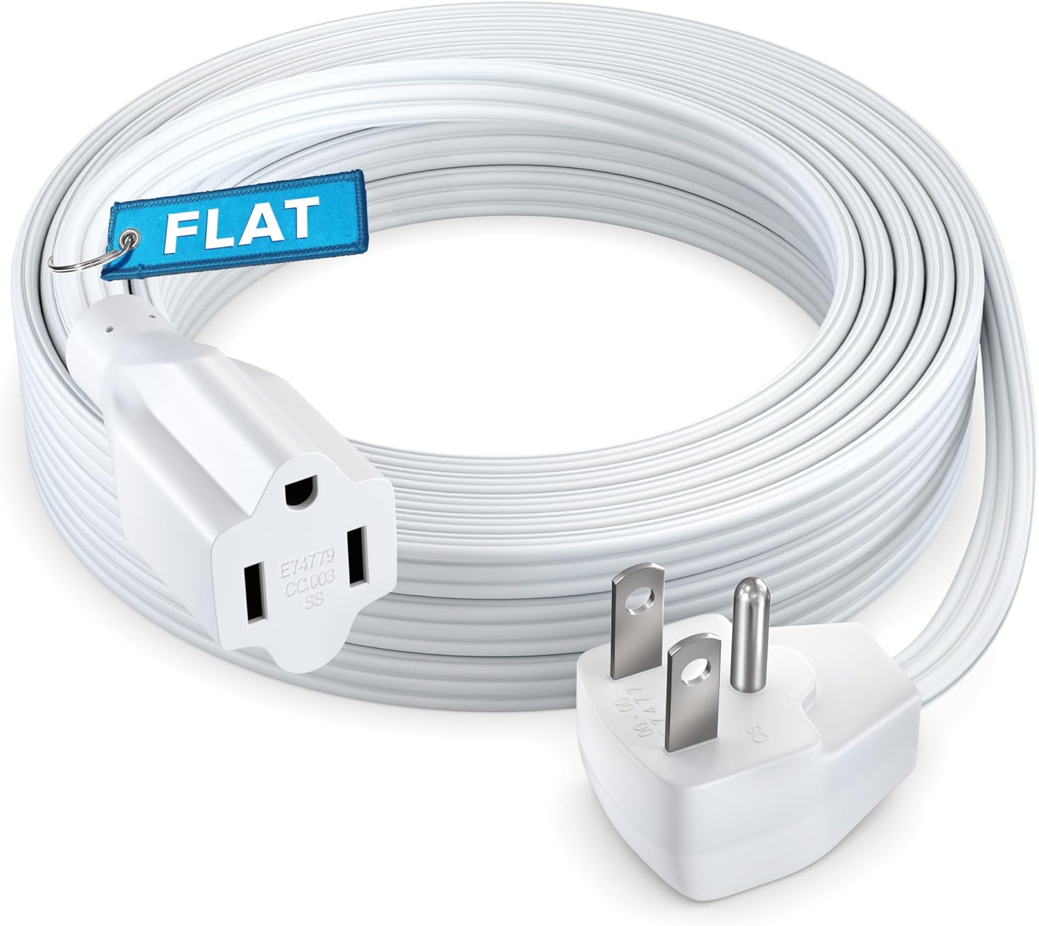 Extension Cord Heavy Duty (15 Feet) Flat Wire 3Prong Flat Plug, 14 AWG