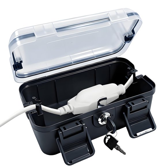 Extension Cord Joint Cover Box with Side Cable Slots and Transparent Hinged Lid for Patio Garden Outdoor Power and Tidy Routing