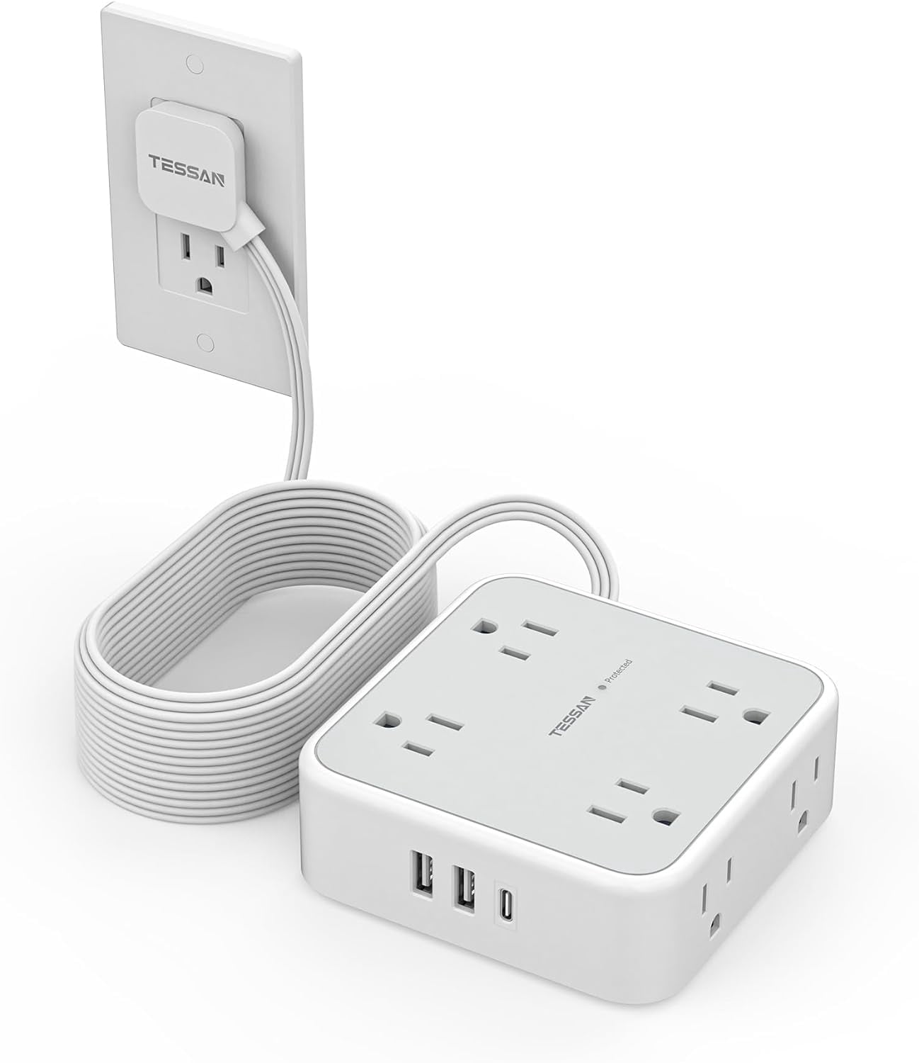 Desk Clamp Power Strip 6Ft, TESSAN Flat Extension Cord With