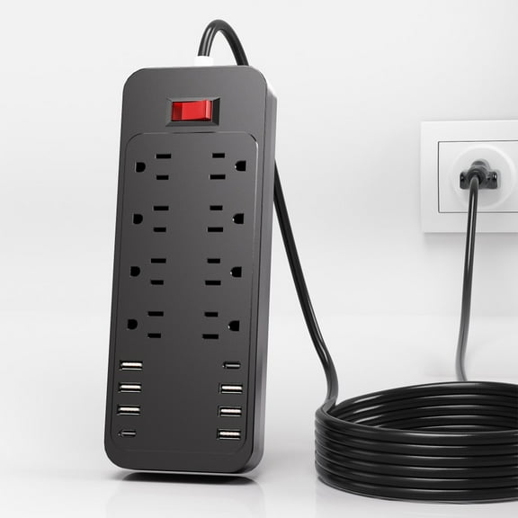 Extension Cord with Multiple Outlets Black,Long Extension Cord with Multiple Outlets,US Specification Socket Plug Household Plug Board Multifunctional Port Plug Large Security(Black 9*3.5*1in)