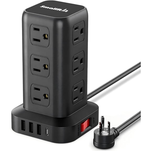 Extension Cord with Multiple Outlets, Sur Protector Power Strip Tower, Outlet Extender with 12 AC Outlets 4 USB, 6.5FT Extension Cord for Home Dorm Room, Office Supplies,Overload Protection