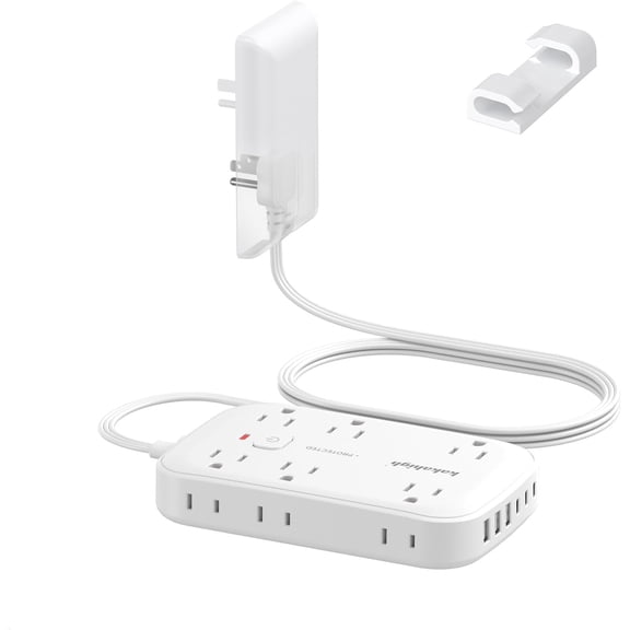 Extension Cord with Outlet Cover & Multi - 5 FT, Thin Outlet Concealer with Cord & 12AC Outlet 6 (24W/4.8A), Station for Multiple Devices, for Behind Wall Furniture Couch Sofa TV