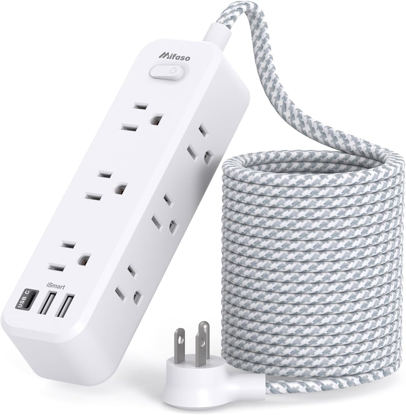 Extension Cord, Sur Protector Power Strip, Long Cord with 9 Outlets 3 USB Ports, Multiple Outlets, Strip for Dorm Room Essentials, Colle(15FT, White)