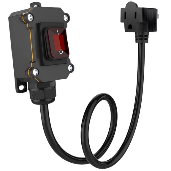 Extension Cord With Switch 3.3 Ft, Inline Plug Cord 20A-125V, PA66 Fire-Resistant Shell, Red LED Rocker Button, Water-Resistant Power Cable For Harsh Environments