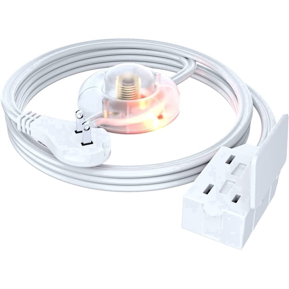 Maximm Flat Plug Extension Cord with 3 Grounded Outlets, 4 ft 16 AWG Indoor Slim Power Strip, LED Power Indicator, White