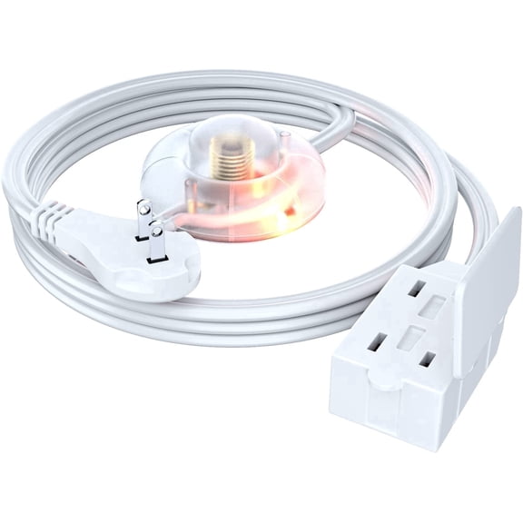Maximm Clean-Line Extension Cord 4ft with 3 Grounded Outlets, Low-Profile Flat Plug & LED Indicator, White