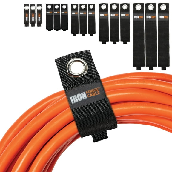 IRON FORGE CABLE Extension Cord Wrap Organizer, 15 Piece Multi-Pack of Storage Straps - 3 Pieces of Small, Medium, Large, XXL, and XXXL Hanger Wraps for Power Cables, Hoses, Ropes, and More