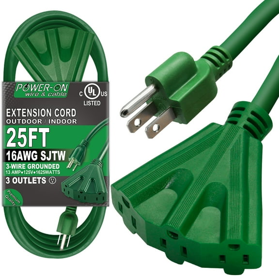 Extension Cord w/ 3 Outlets, UL Listed for Indoor/Outdoor Use, 25 ft