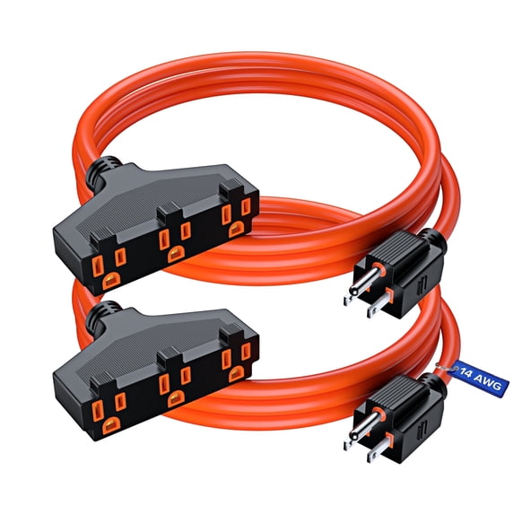 Extension Cord with 3 Outlets l 4 Feet l Orange 14 Gauge, SJTW, Heavy Duty Extension Cord with Multiple outlets (2 Pack)