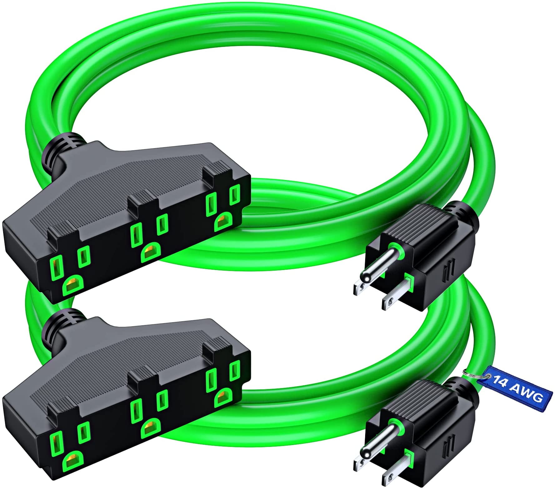 Extension Cord with 3 Outlets l 6 Feet l Green 14 Gauge, SJTW, Heavy Duty Outdoor Extension Cord