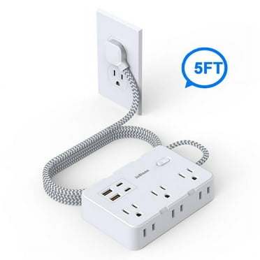 Extension Cord with 6 Multiple Outlets - Flat Plug Power Strip with 4 USB Ports (2 USB C), 5/10Ft Long Braided Cord, Wall Mount for Home Dorm Room