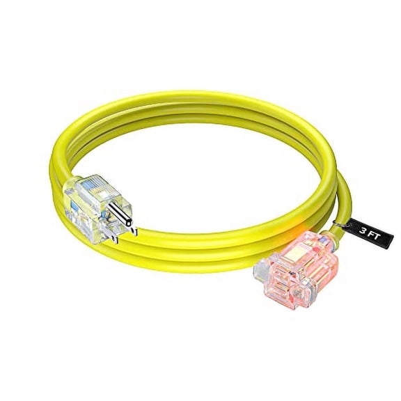 Extension Cord with Lighted Power Indicator l 3 Feet l (Yellow) 16 Gauge, SJTW, Heavy Duty Indoor Extension Cord