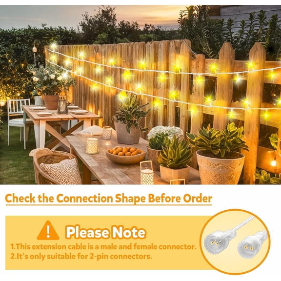 Extension Cords for String Lights Inflatable Decorations, 2 Pin 32.8FT Outdoor Extension Cable Waterproof for Class2 Power Adapter Solar Pannel Holiday Transparent