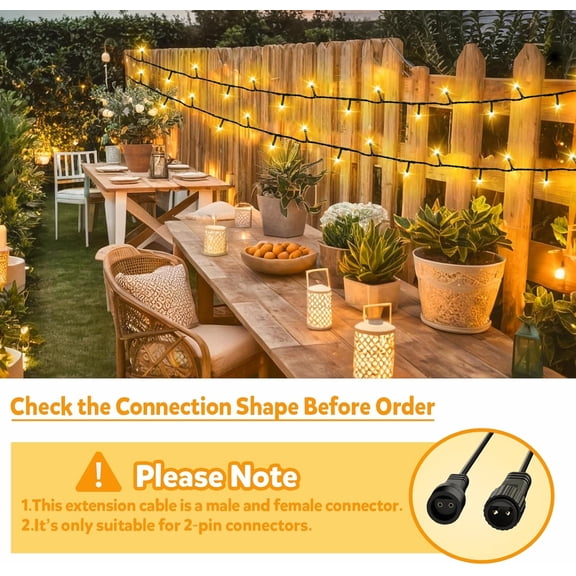 Extension Cords for String Lights Inflatable Decorations, 2 Pin 6.5 FT 24 AWG Outdoor Extension Cable Waterproof for Class 2 Power Adapter Solar Pannel Holiday Transparent Black(Pin Size:8mm)