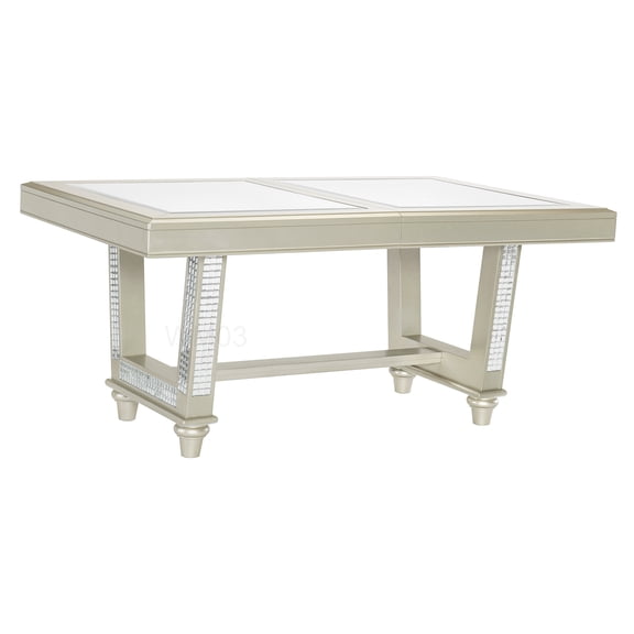 Extension Dining Table with Glass Top and Champagne Finish for Modern Dining Room