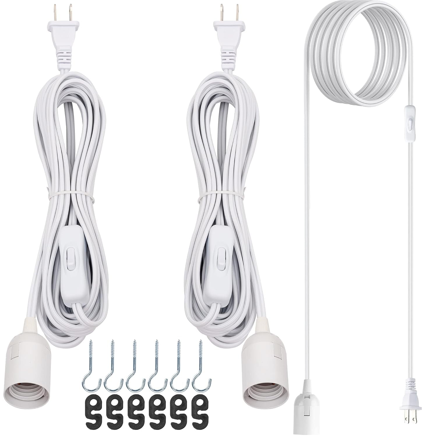 Extension Hanging Lantern Cord Cable 2-Pack 15Ft UL 360W with E26 E27 Socket On/Off Button Pendant Lighting