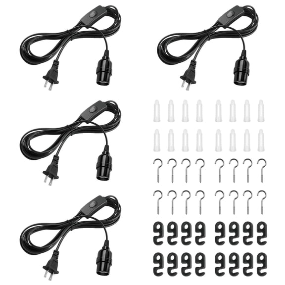 Extension Hanging Lantern Cord Cable E26 Pendant Light Lamp Socket On-off Close To Polarized Plug 13 Feet Medium Base For Grow Plant Ceiling Lights Fixture Black 4 Pack