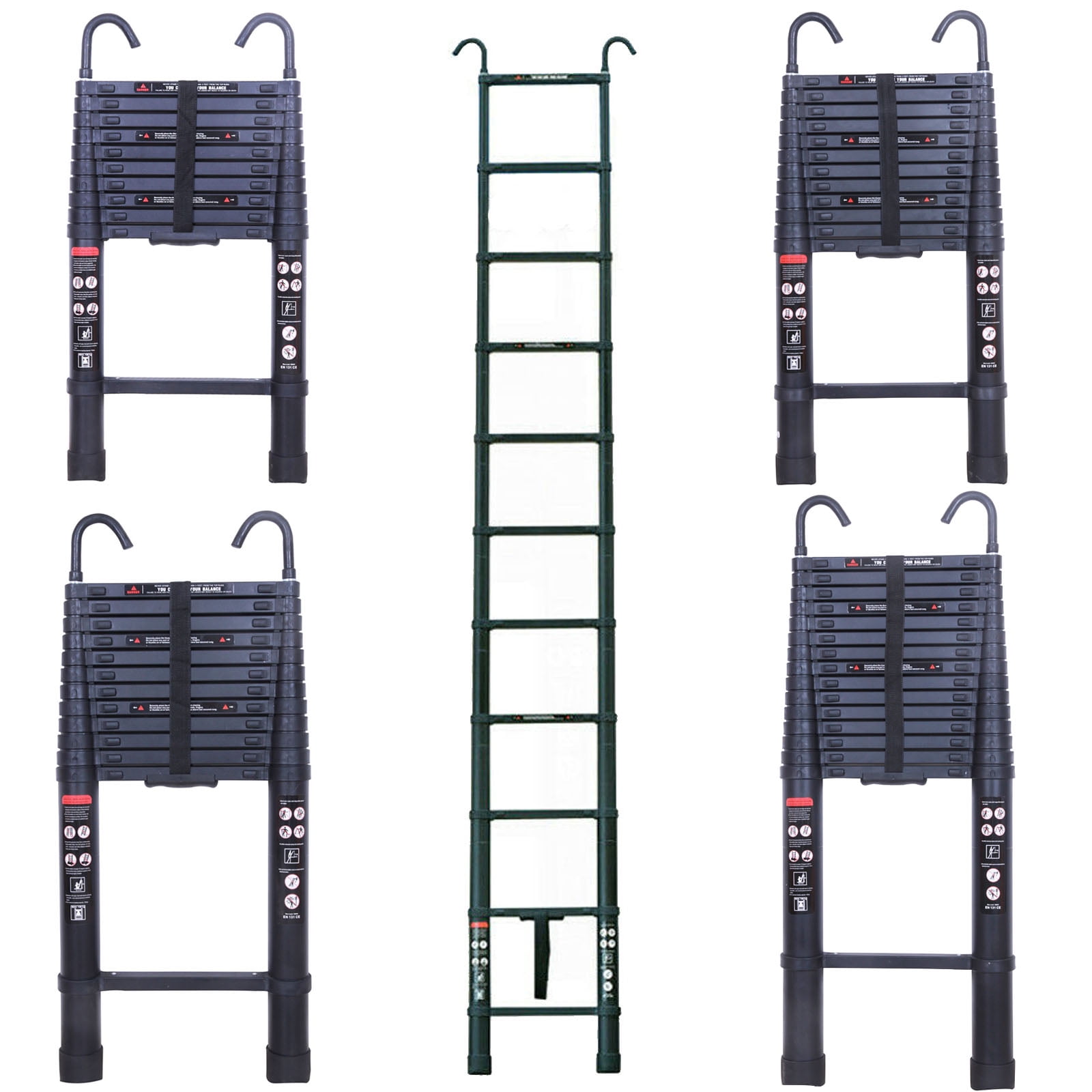 Extension Ladder 10.5ft Aluminum Multipurpose Portable Telescoping Ladder with Detachable Hooks