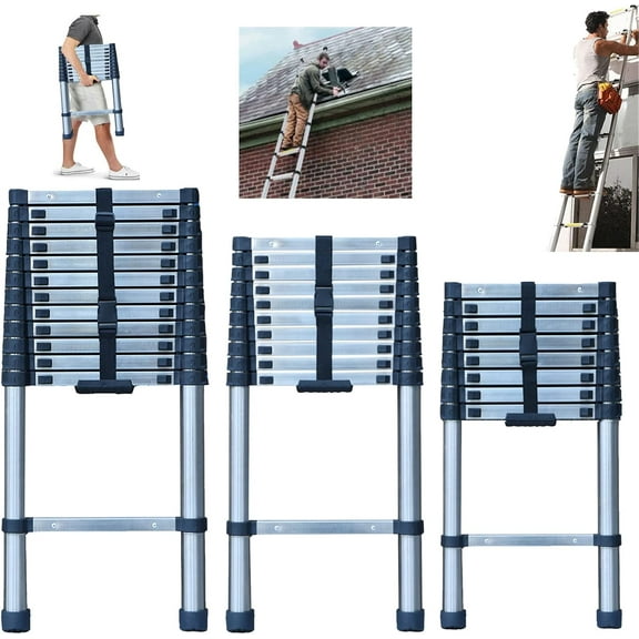 Extension Ladder 10 FT Telescoping Ladder Folding Ladder Stainless Steel Collapsible Telescopic Ladder Extendable Ladder Heavy Duty 330Lb Load Capacity, Step Ladder for Loft, Rv, Roof, Ceiling