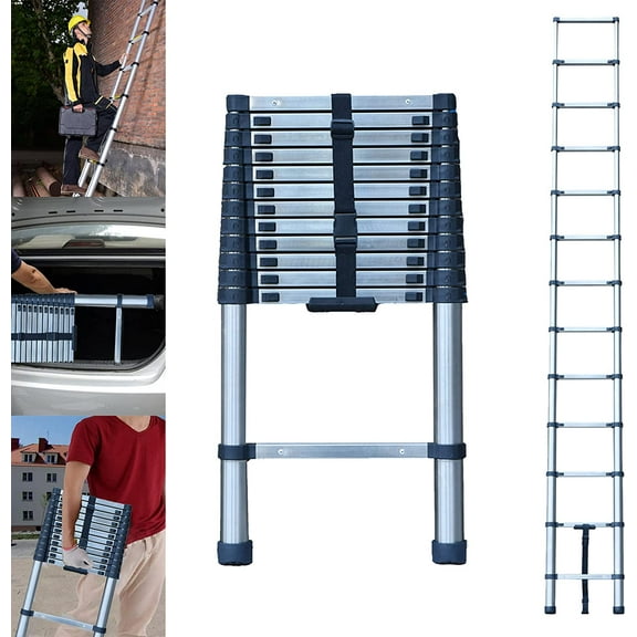 Extension Ladder 12 FT, Telescoping Ladder Stainless Steel Roof Ladder, Lightweight Telescopic Extension Ladder, Multi Purpose Step Ladders for Home, Collapsible Ladders, Heavy Duty 330 Lb Capacity
